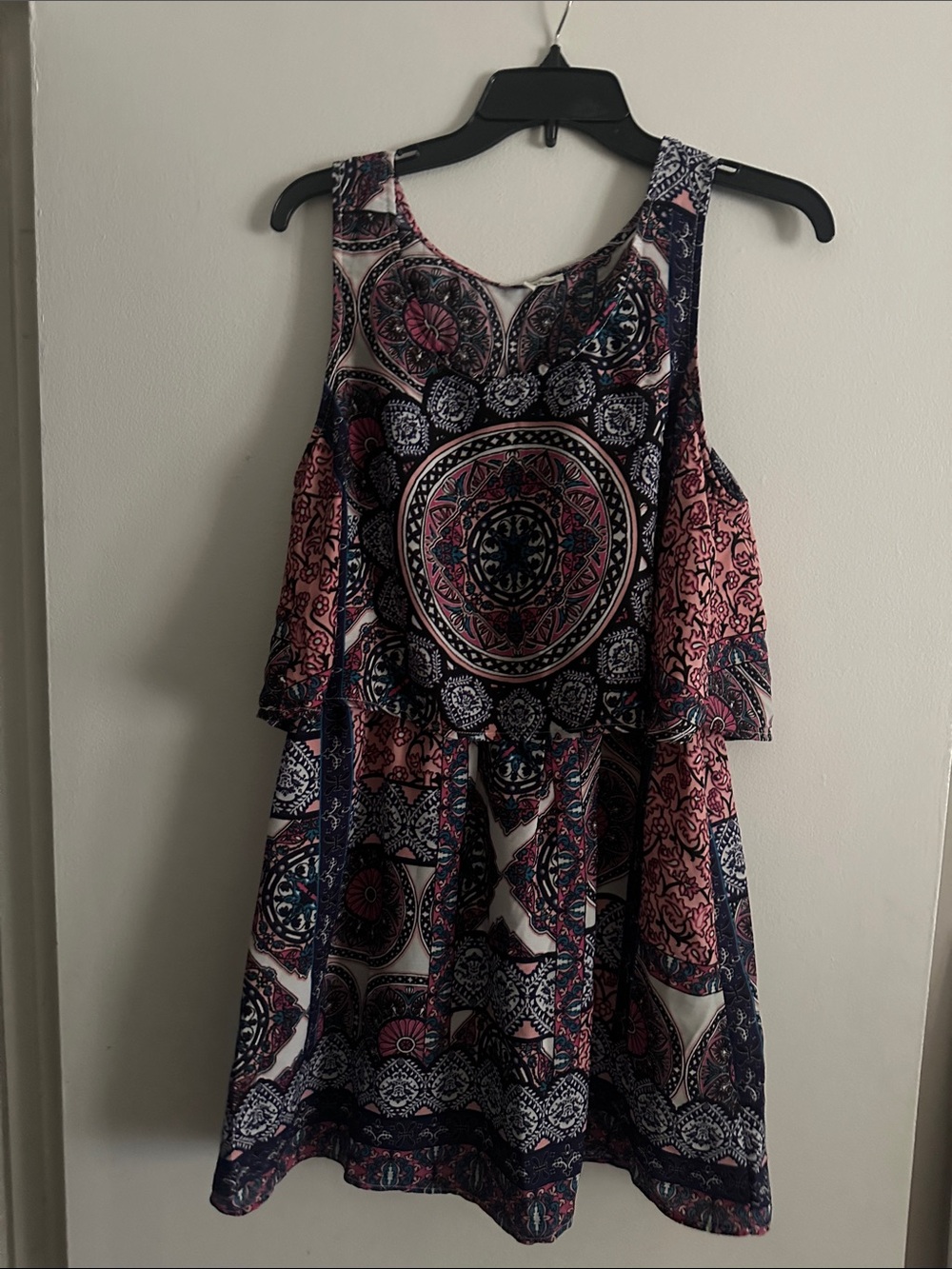 Charlotte Russe Navy and Pink Medallion Print Mini Dress